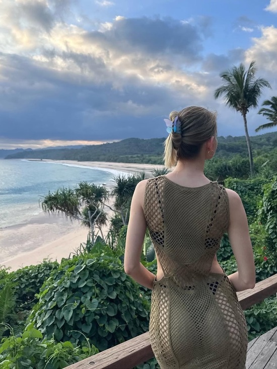 Zara Khaki Olive Green Knit Crochet Cut Out Swim Cover Mini Dress Size Medium - Picture 4 of 13